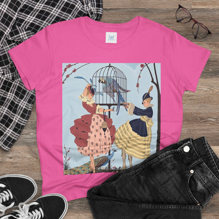 🦚🦜 The Ladies Of The Garden Aviary Cotton Tee – Art Deco Bird Fantasy