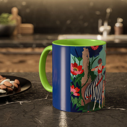 The Lady Of The Scarlet Bow Colorful Mugs – Art Deco Botanical Archer Elegance