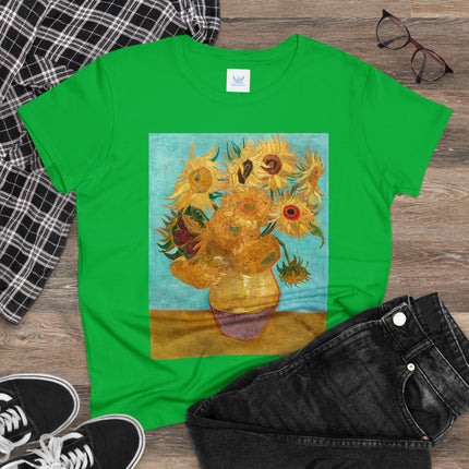 Vase with Twelve Sunflowers by Vincent van Gogh Women's Midweight Cotton Tee