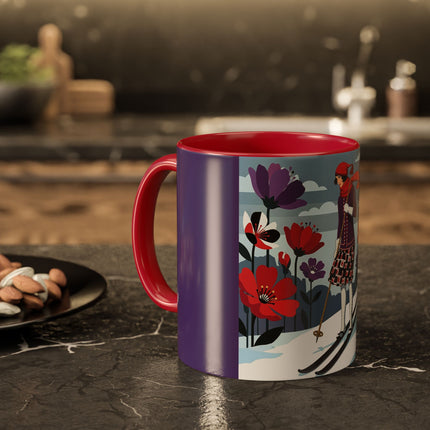 🎿❄️ The Winter Flower Skier Colorful Mug – Art Deco Alpine Fantasy