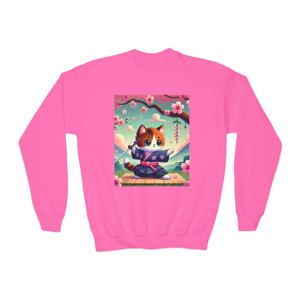 Playful Kitten in the Tea Room Youth Crewneck Sweatshirt – Whimsy, Elegance & Gentle Charm