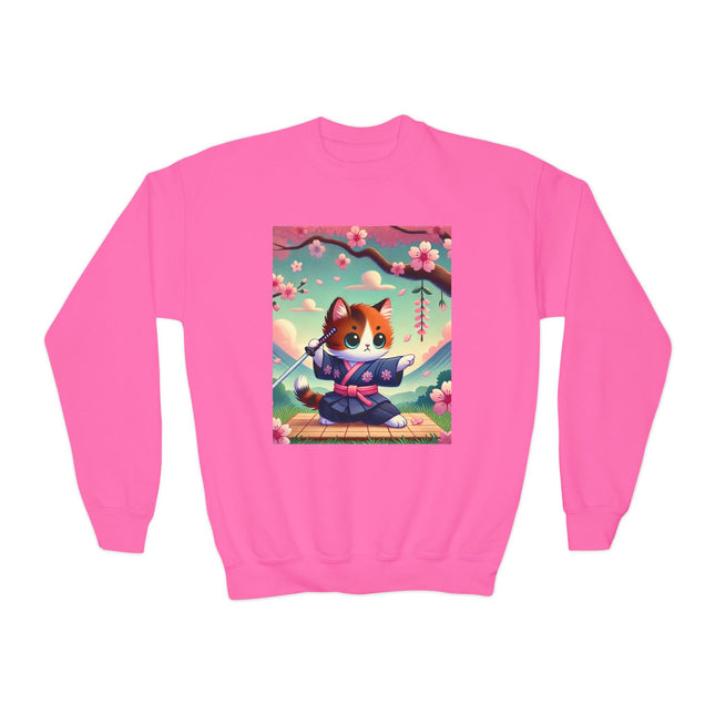 Playful Kitten in the Tea Room Youth Crewneck Sweatshirt – Whimsy, Elegance & Gentle Charm