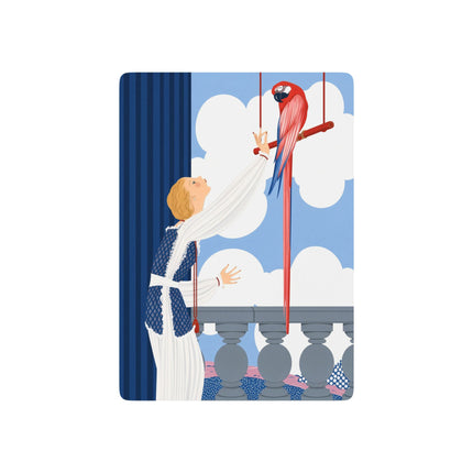 🦜☁️ The Lady And The Scarlet Macaw Playing Cards – Art Deco Balcony Elegance