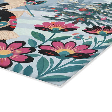 🌸❄️ The Lady Of The Winter Blossom Glass Cutting Board – Art Deco Holiday Fantasy