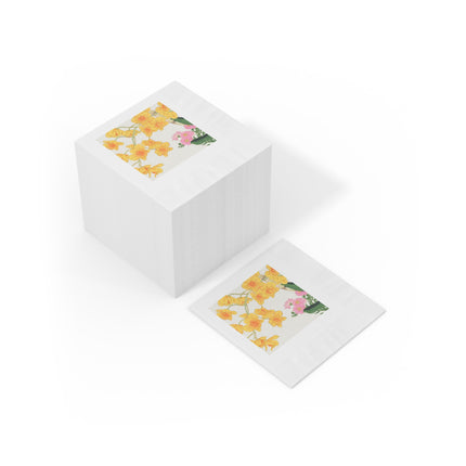 Golden Bow Orchid by Tanigami Kônan White Coined Napkins