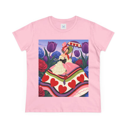 ❤️☂️ The Heart Parasol Promenade Cotton Tee – Art Deco Floral Romance