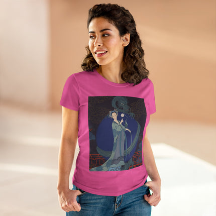 🐉🪷 The Lady Of The Lotus Dragon Cotton Tee – Art Deco Asian Fantasy