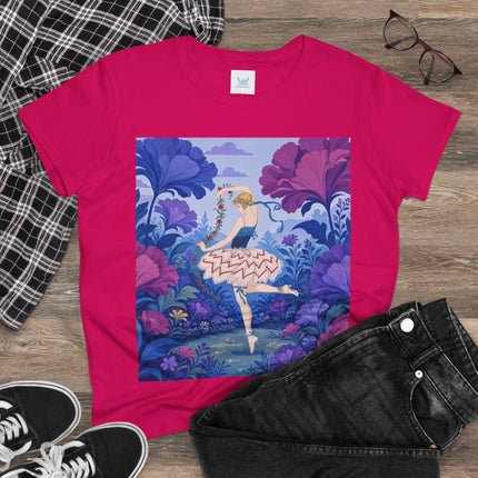 🌸🩰 The Enchanted Garden Ballet Cotton Tee – Art Deco Floral Whimsy