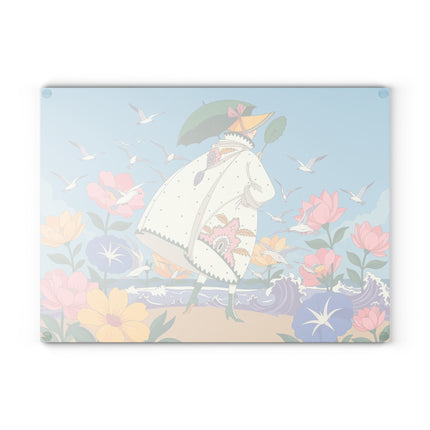 🌊🌸 The Lady Of The Seaside Garden Glass Cutting Board – Art Deco Coastal Fashion