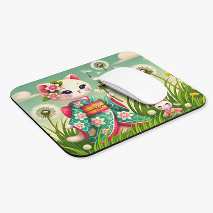 Geisha Kitten and the Dandelion Wish Mouse Pad – Gentle Wishes & Quiet Wonder