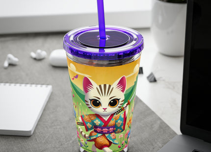 Samurai Kitten Sunsplash Tumbler with Straw, 16oz