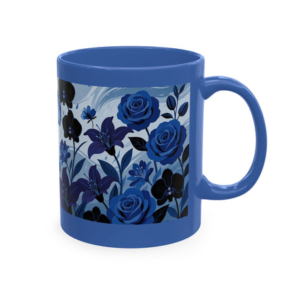 ☔💙 The Lady In The Blue Rain Garden Ceramic Mug – Art Deco Floral Elegance