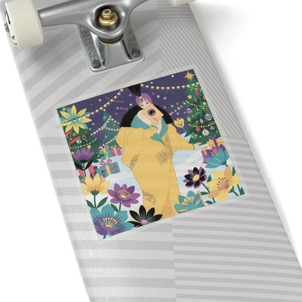 💛🎄 The Lady Of The Golden Christmas Cloak Kiss-Cut Sticker – Art Deco Holiday Fantasy