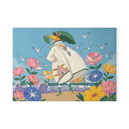 🌊🌸 The Lady Of The Seaside Garden Glass Cutting Board – Art Deco Coastal Fashion