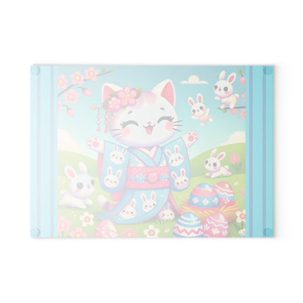 Springtime Kitten’s Easter Joy Glass Cutting Board