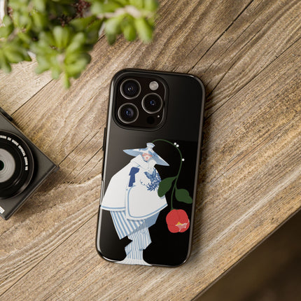 Blue & White Porcelain Geisha Phone Case – Elegant Mystery & Floral Grace