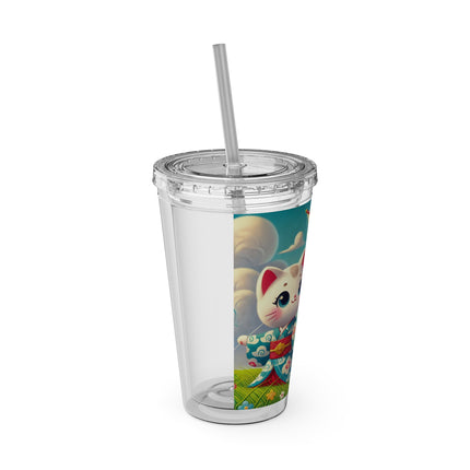 Geisha Kitten and the Dragon Kite Sunsplash Tumbler with Straw, 16oz