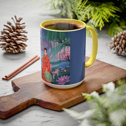 The Lady Of The Cherry Blossoms Colorful Mugs – Art Deco Spring Elegance