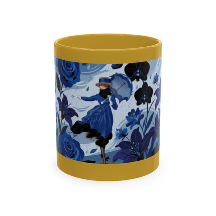 ☔💙 The Lady In The Blue Rain Garden Ceramic Mug – Art Deco Floral Elegance