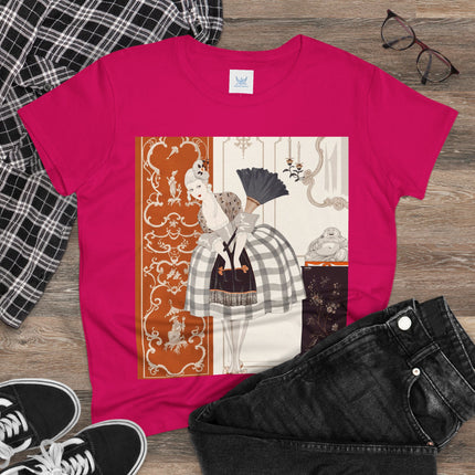 🪭🖤 The Lady With The Black Fan Cotton Tee – Art Deco Fashion Illustration