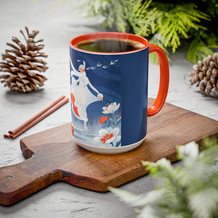 ❄️⛸️ The Winter Skater’s Flight Colorful Mug – Art Deco Floral Fantasy