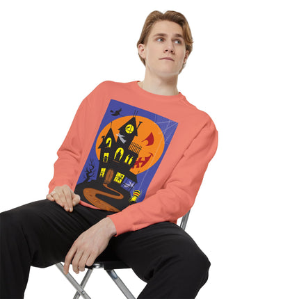 Halloween Night at the Haunted House Unisex Garment-Dyed Sweatshirt