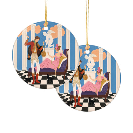 🐈🏛️ The Grand Salon Courtship Ceramic Ornament – Art Deco Neoclassical Romance