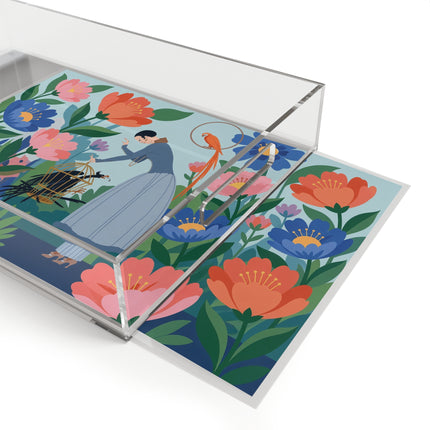 🦜🌺 The Lady Of The Garden Aviary Acrylic Serving Tray – Art Deco Floral Whimsy