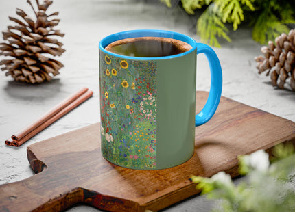 Farm Garden with Sunflowers by Gustav Klimt Colorful Mugs (11oz, 15oz)