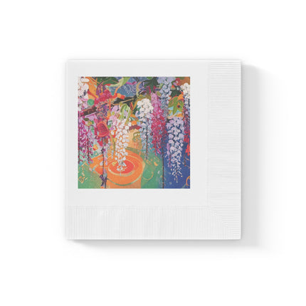 Golden Wisteria Elegance White Coined Napkins