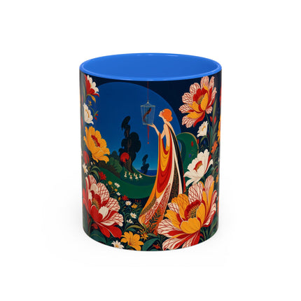 🌺🐦 The Enchanted Birdcage Garden Colorful Mug – Art Deco Floral Fantasy