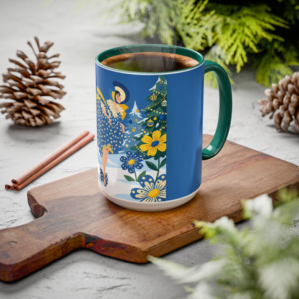 💙🌼 The Bluebell Christmas Promenade Colorful Mug – Art Deco Holiday Fantasy