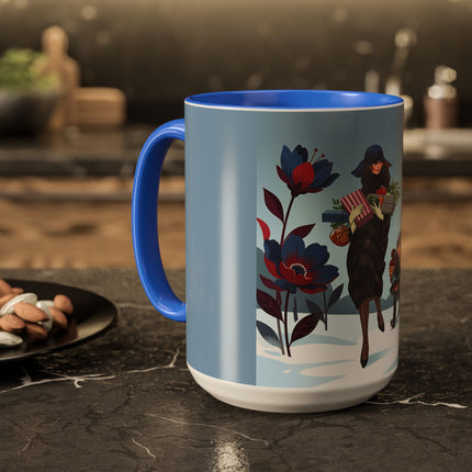 🎁🌺 The Christmas Gift Garden Stroll Colorful Mug – Art Deco Holiday Fantasy