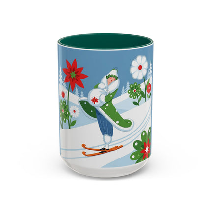 🎿❄️ The Winter Garden Skier Colorful Mug – Whimsical Holiday Fantasy