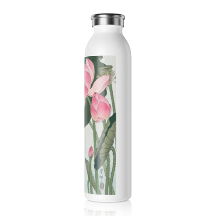 Blooming Lotus Flowers by Ohara Koson Slim Water Bottle