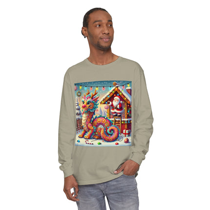 Playful Dragon's Christmas Unisex Garment-dyed Long Sleeve T-Shirt