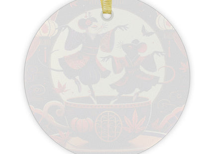 Theatrical Halloween Kabuki Mice on Teacup Glass Ornament
