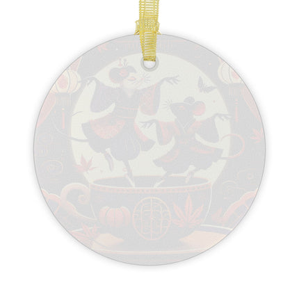 Theatrical Halloween Kabuki Mice on Teacup Glass Ornament
