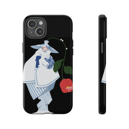Blue & White Porcelain Geisha Phone Case – Elegant Mystery & Floral Grace