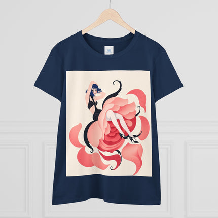 🌹🖤 The Lady Of The Blushing Rose Cotton Tee – Art Deco Fashion Illustration