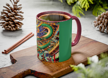 Tibetan Dragon Over Kabuki Duel Colorful Mugs (11oz, 15oz)