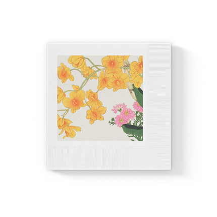 Golden Bow Orchid by Tanigami Kônan White Coined Napkins