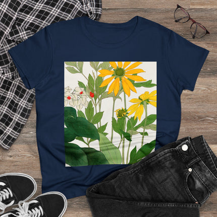 Clerodendrum & Rudbeckia Flower by Tanigami Kônan Women's Midweight Cotton Tee
