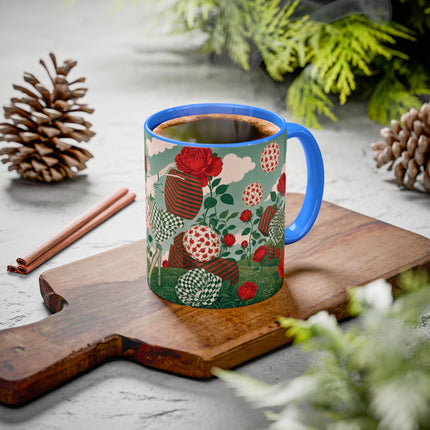 🌹💚 The Scarlet Rose Checkerboard Garden Colorful Mug – Art Deco Floral Whimsy