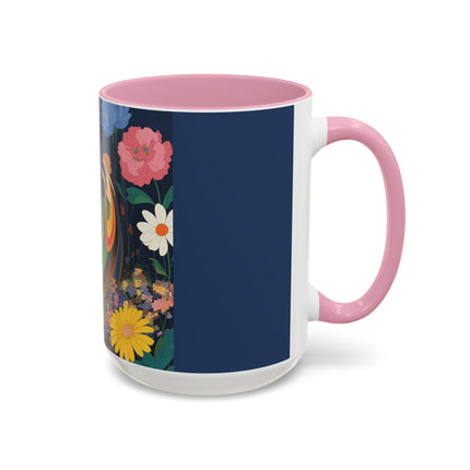 The Lady And The Crimson Moonbird Colorful Mugs – Art Deco Whimsical Garden Elegance