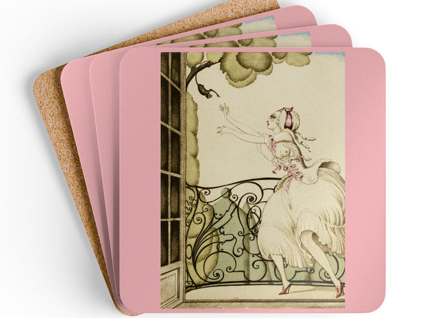 Sur talons rouges (On Red Heels) pl 02 by Gerda Wegener Corkwood Coaster Set