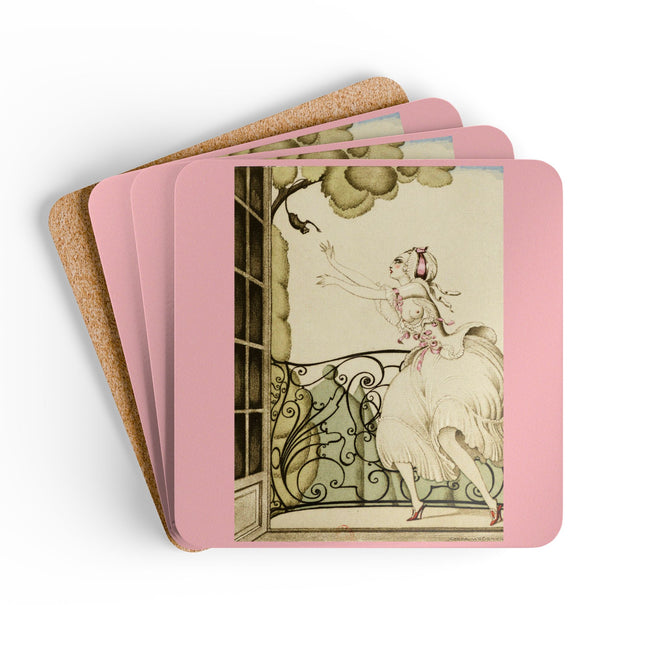 Sur talons rouges (On Red Heels) pl 02 by Gerda Wegener Corkwood Coaster Set