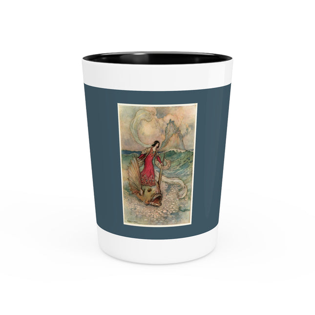 Rita Rides on the Dolphin by Warwick Goble Ceramic Shot Glass