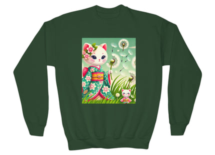 Geisha Kitten and the Dandelion Wish Youth Crewneck Sweatshirt