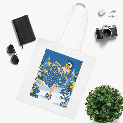 💙🎄 The Bluebell Christmas Promenade Cotton Tote Bag – Art Deco Holiday Elegance